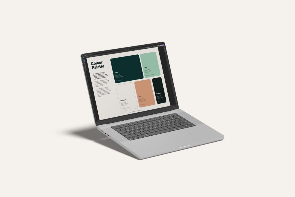 Image of a brand identity colour palette on a laptop for a property developer